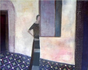 woman in corridor Lucy Raverat